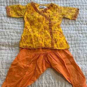 Fabindia Yellow and Orange Floral Kurta Set
